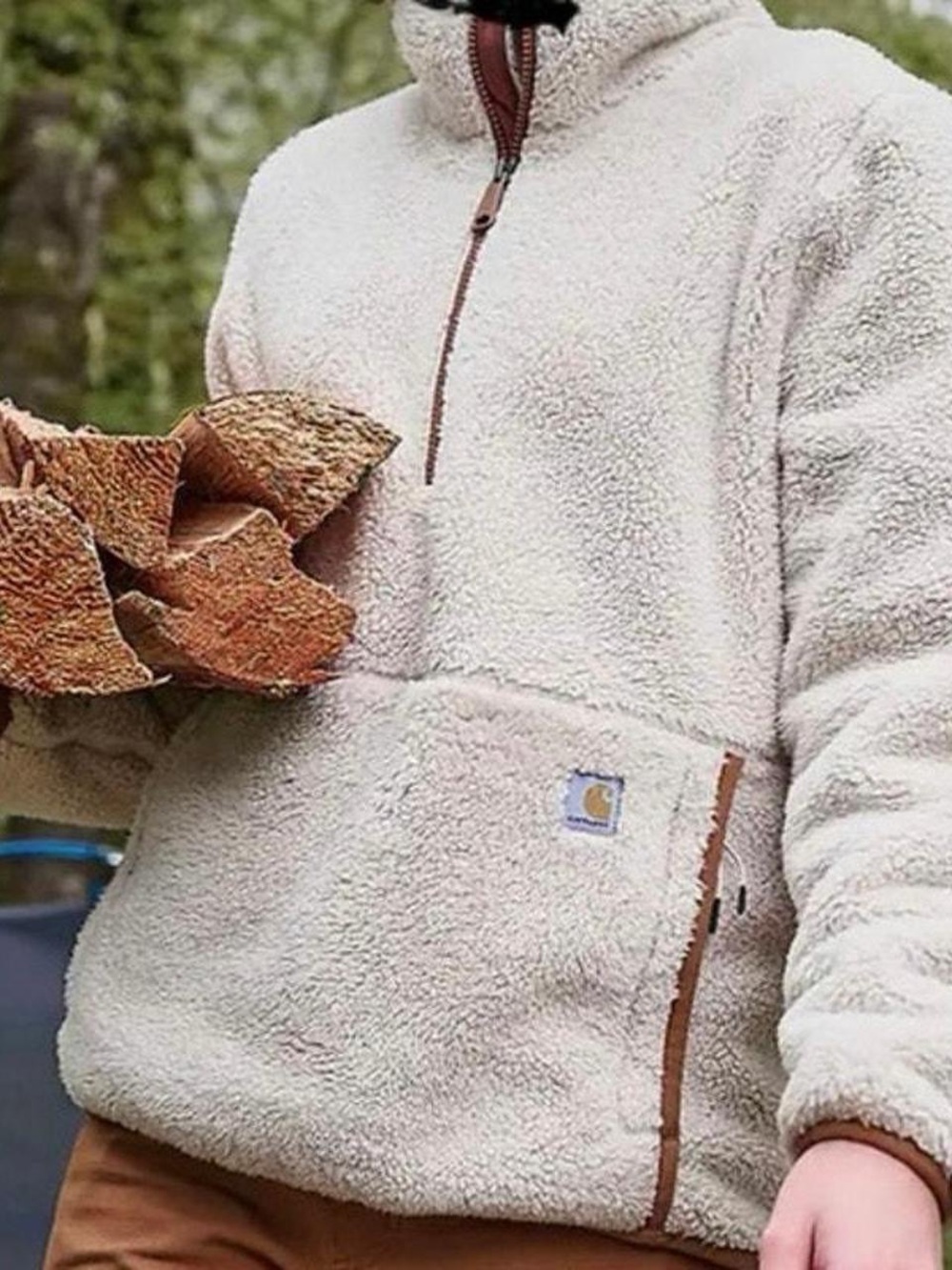 Carhartt Cream Sherpa Pullover Jacket with Brown Trim
